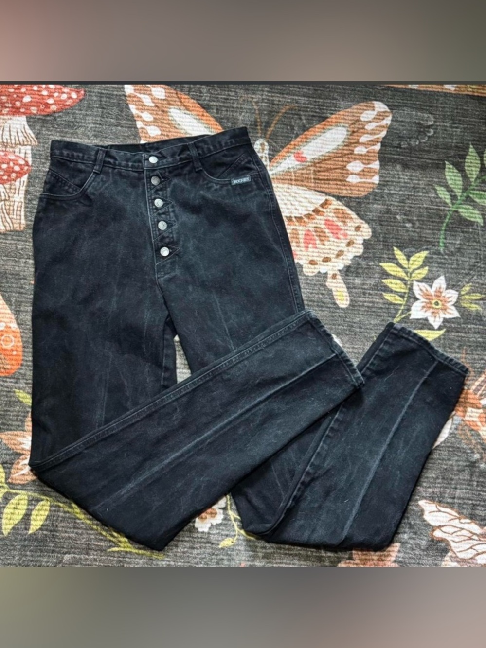 Rockies Black Denim Jeans with Leather Brand Patch